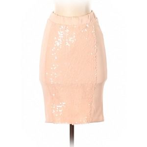 🦄 Forever 21 Barbiecore Peach Pink Sequin Panel Knee Length Skirt NWT Small